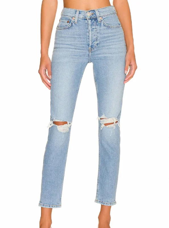 90S High Rise Ankle Crop Jean In Destroy Sanded Blue