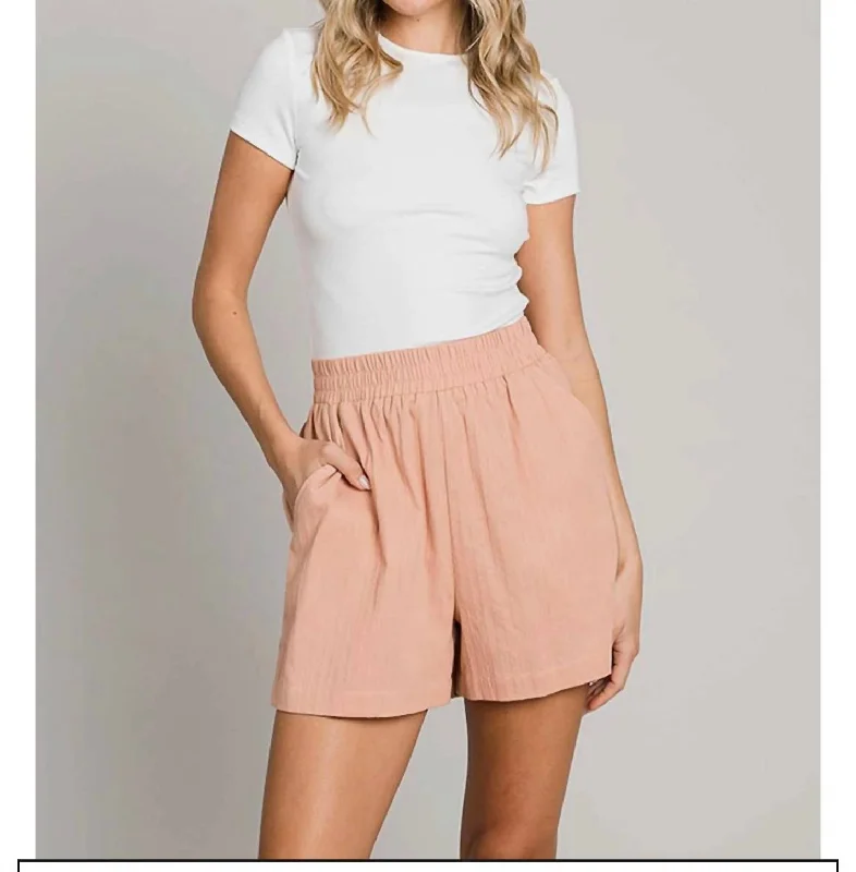 Curvy Size Casual Shorts With Pockets In Cantaloupe