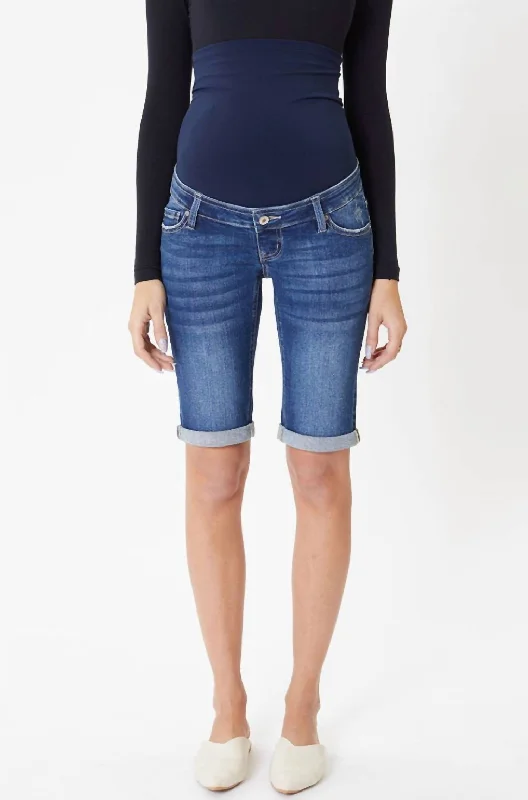 Maternity Full Band Bermuda Denim Shorts In Medium Wash