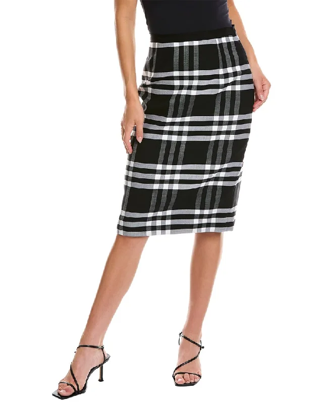 Oscar de la Renta Large Check Wool-Blend Pencil Skirt