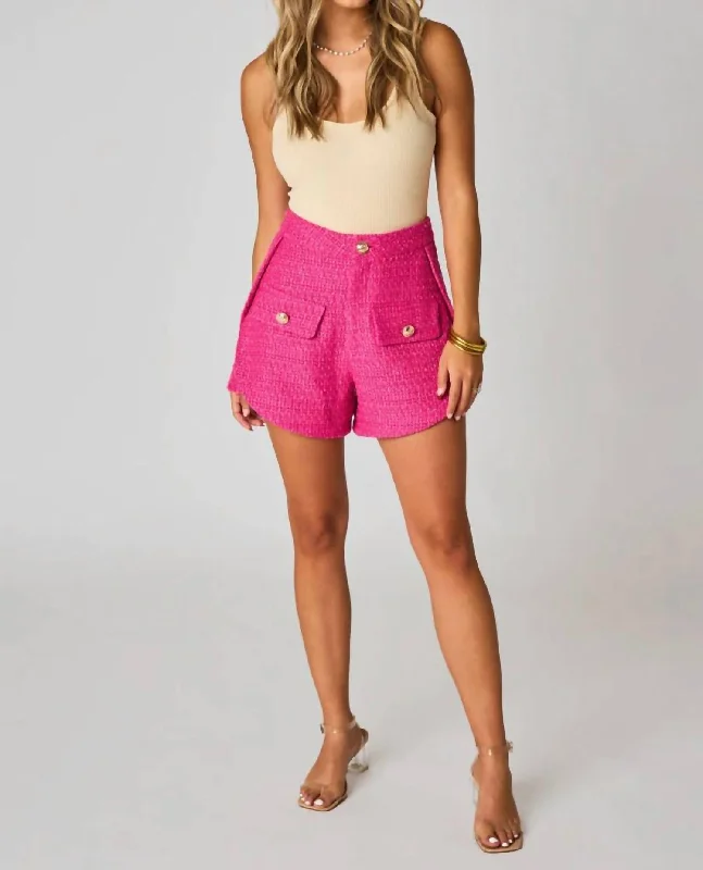 Tweed High-Waisted Shorts In Pink