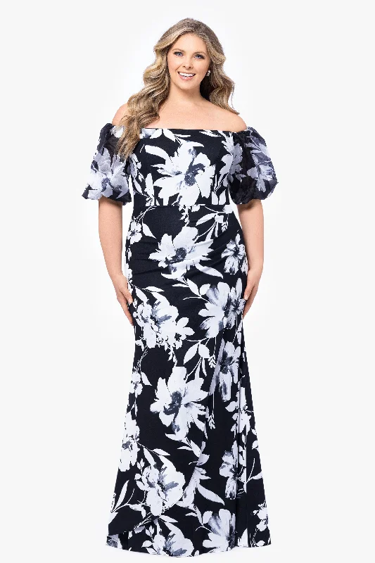 Plus ""Paris"" Scuba Crepe Floral Print Gown