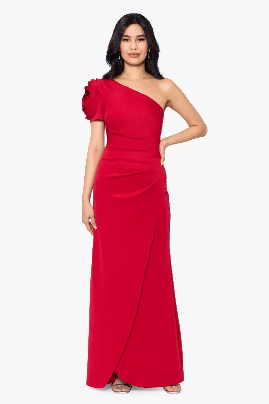 ""Blake"" Long One Shoulder Scuba Crepe Dress