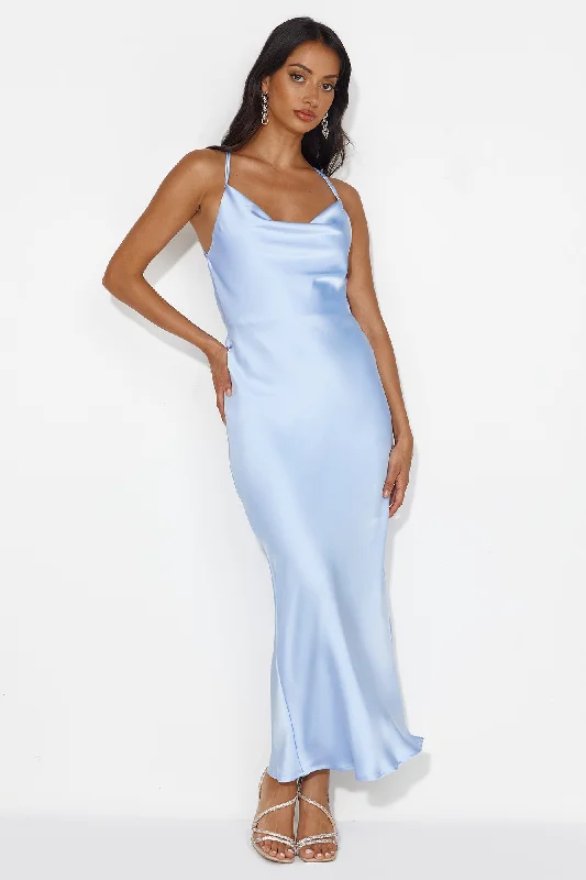 Charming Swan Satin Maxi Dress Blue