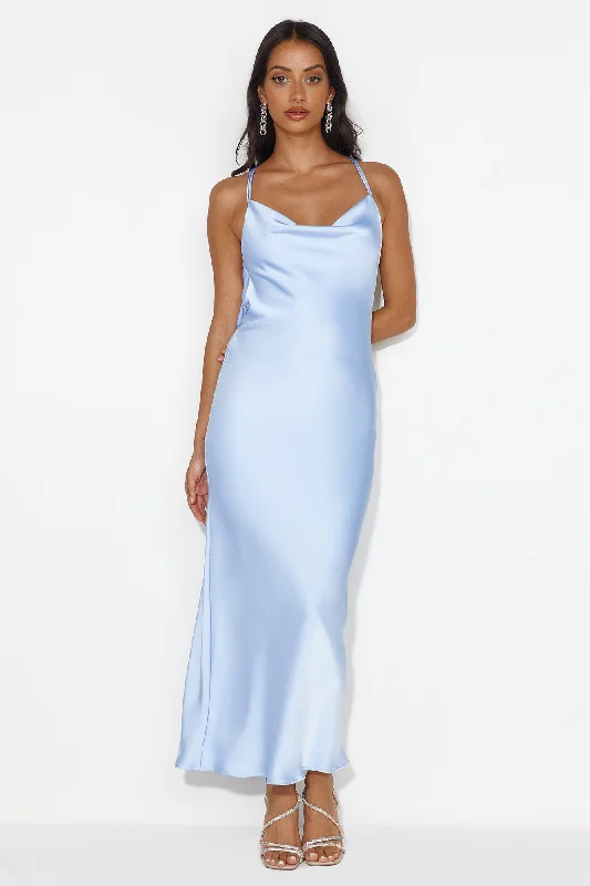 Charming Swan Satin Maxi Dress Blue