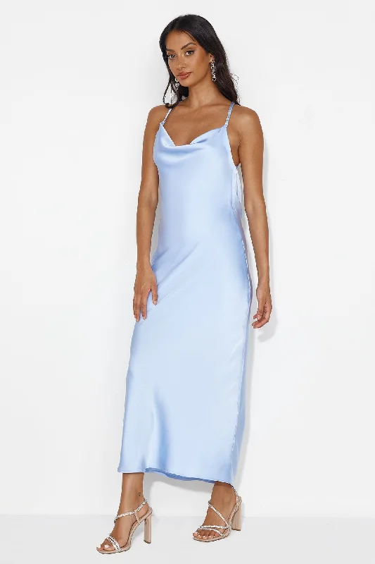 Charming Swan Satin Maxi Dress Blue