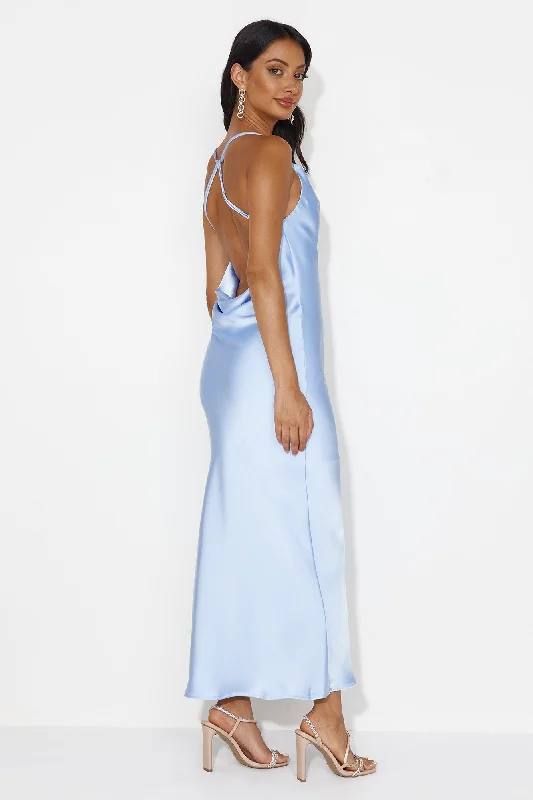 Charming Swan Satin Maxi Dress Blue