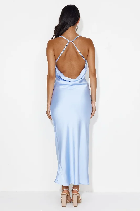 Charming Swan Satin Maxi Dress Blue