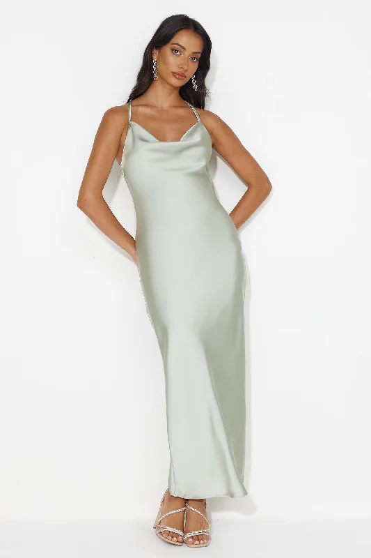 Charming Swan Satin Maxi Dress Sage