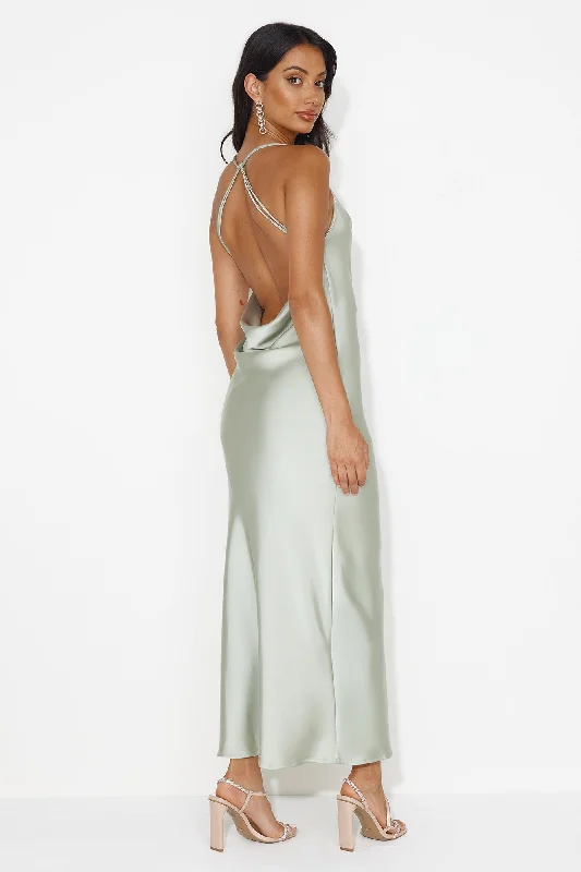 Charming Swan Satin Maxi Dress Sage