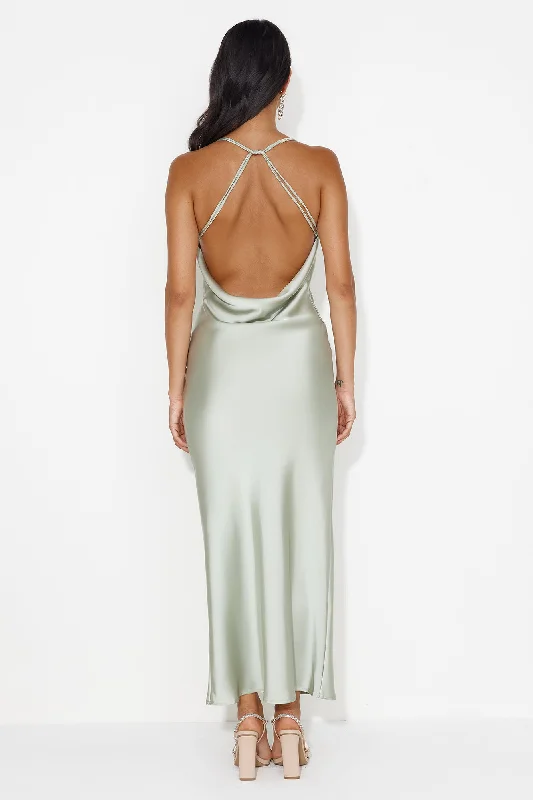 Charming Swan Satin Maxi Dress Sage