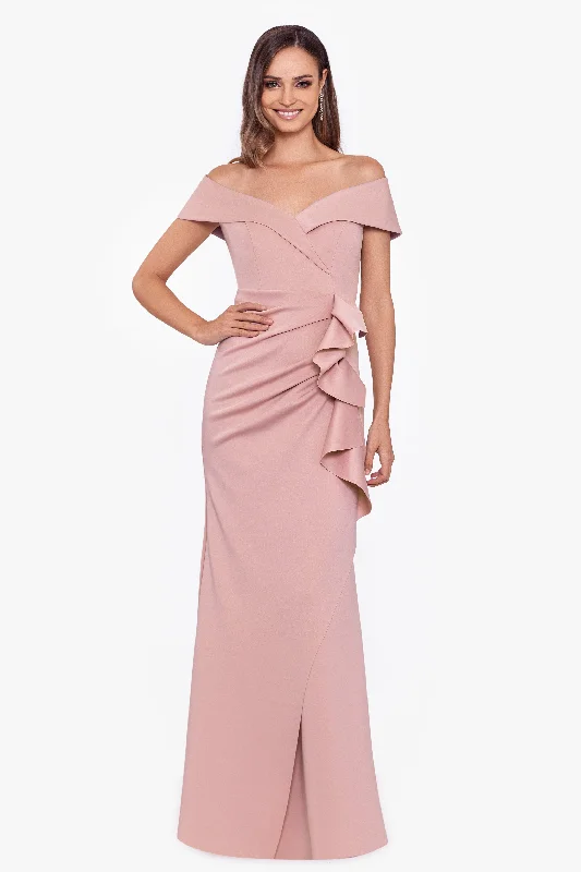 ""Patti"" Long Off the Shoulder Scuba Crepe Dress