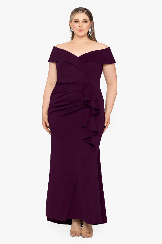 Plus ""Patti"" Long Off the Shoulder Scuba Crepe Dress