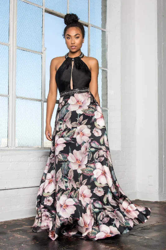 Prom Long Dress Halter Floral Formal Gown