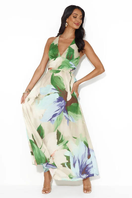 Gili Islands Halter Maxi Dress Green