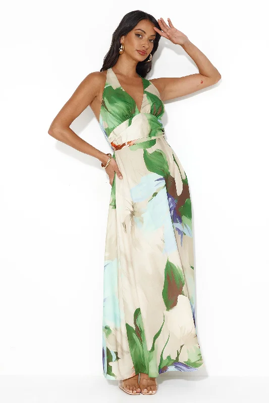 Gili Islands Halter Maxi Dress Green