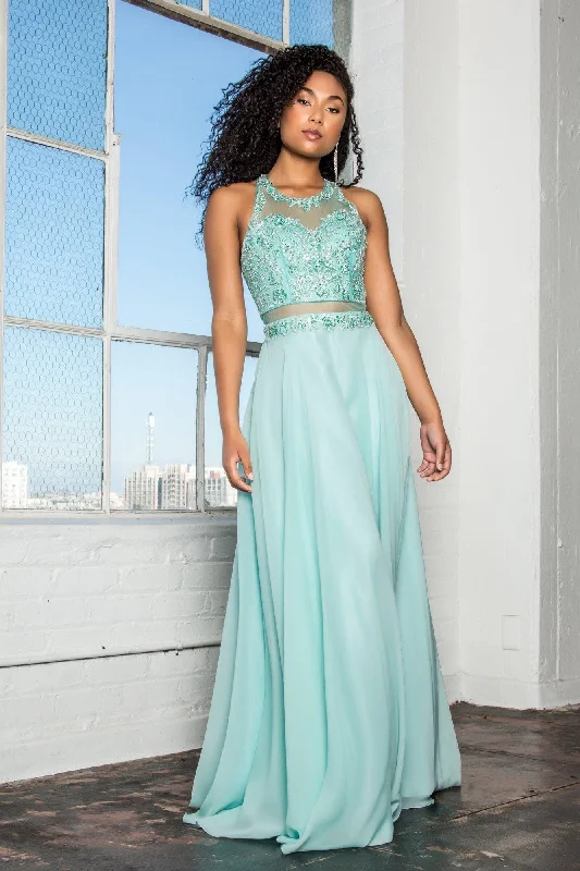 Long Formal Mock Two Piece Prom Dress