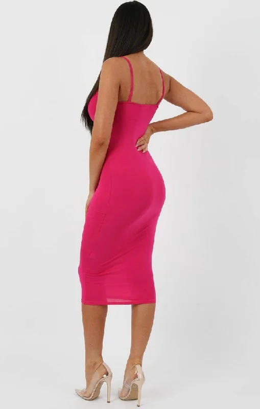 Pink Strappy Bodycon Midi Dress - Poppy