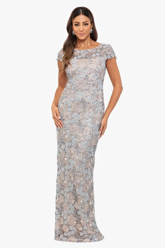 ""Stormi"" Long Lace Slit Back Dress