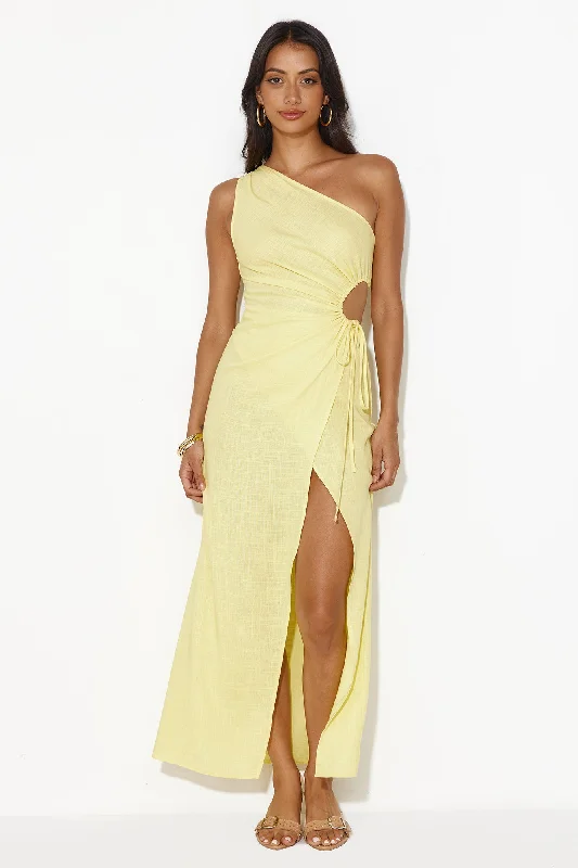 What's Your Name One Shoulder Maxi Dress Yellow