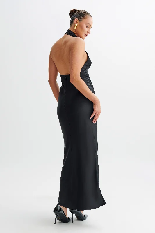 Belladonna Satin Halter Maxi Dress - Black