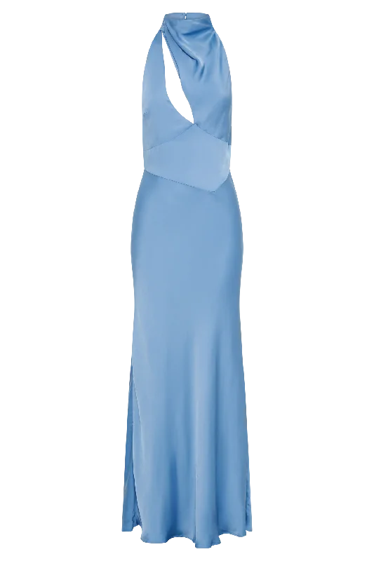 Belladonna Satin Halter Maxi Dress - Iris Blue