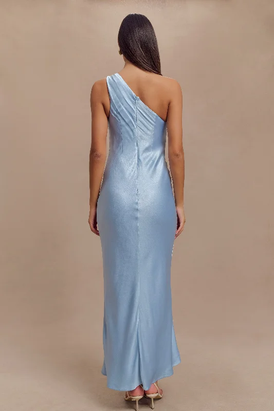 Camille One Shoulder Satin Maxi Dress - Cornflower Blue