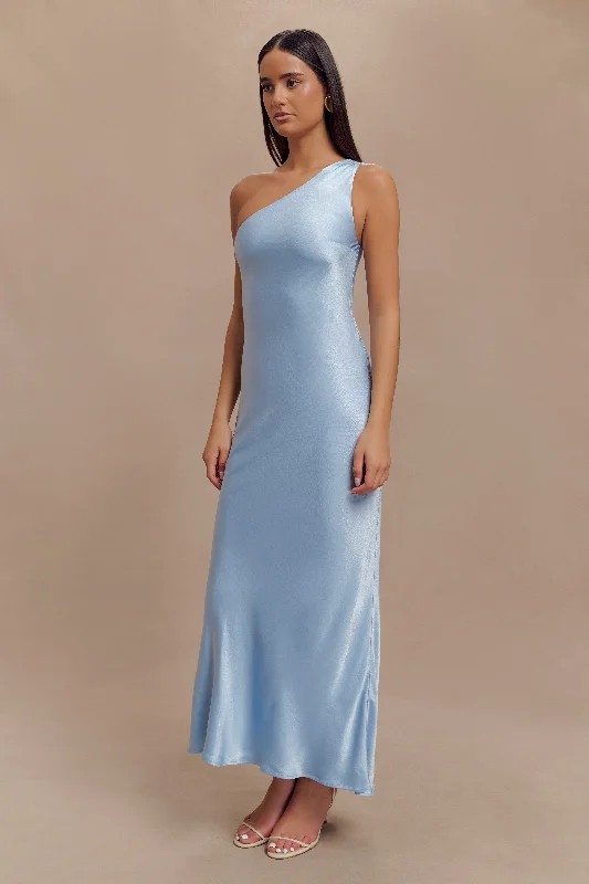 Camille One Shoulder Satin Maxi Dress - Cornflower Blue