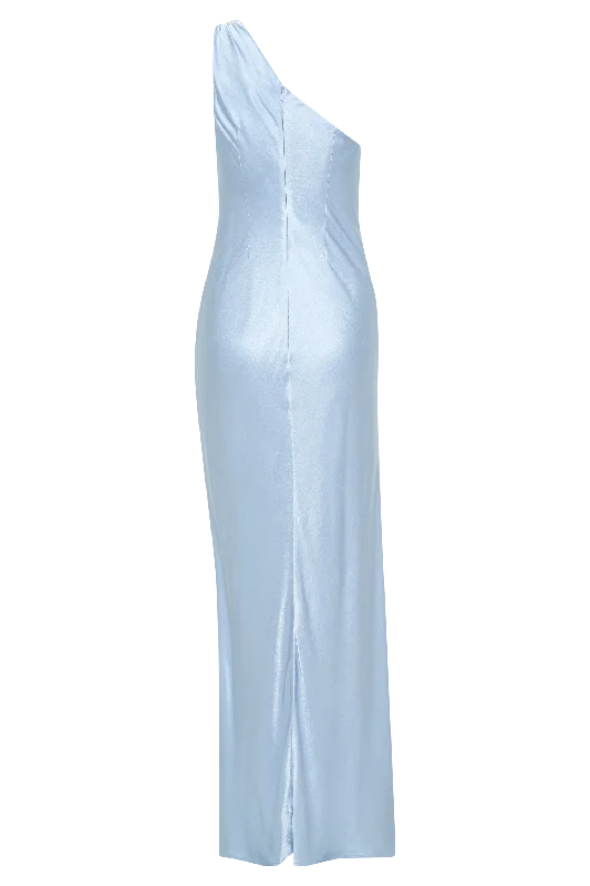 Camille One Shoulder Satin Maxi Dress - Cornflower Blue