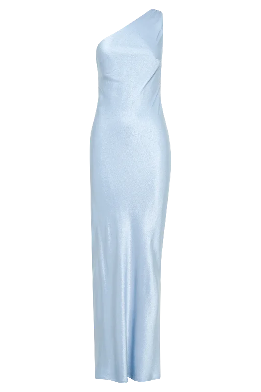 Camille One Shoulder Satin Maxi Dress - Cornflower Blue