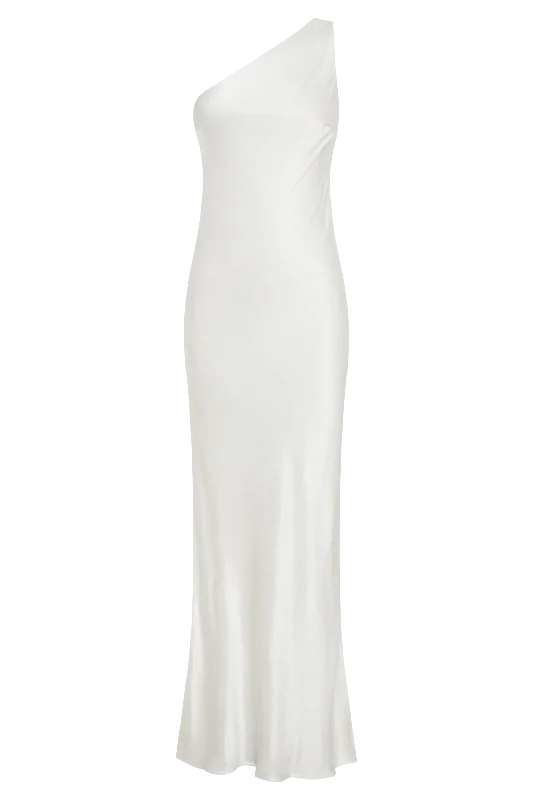 Camille One Shoulder Satin Maxi Dress - White