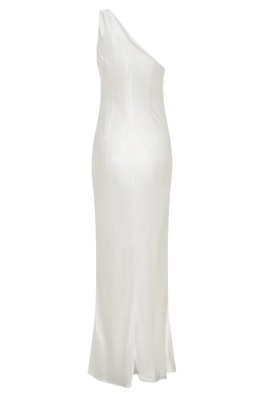 Camille One Shoulder Satin Maxi Dress - White