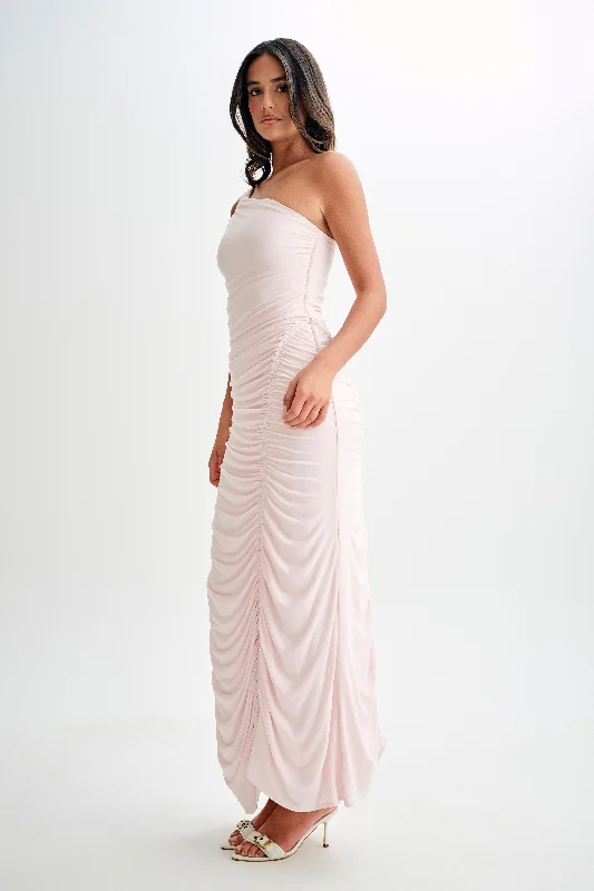 Capri Gathered Slinky Maxi Dress - Powder Pink