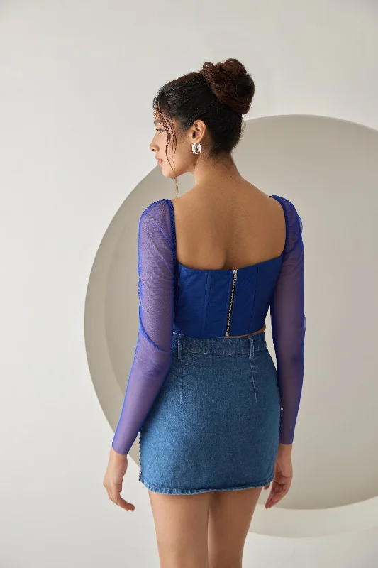 Carla Dark Blue Silk Corset Top