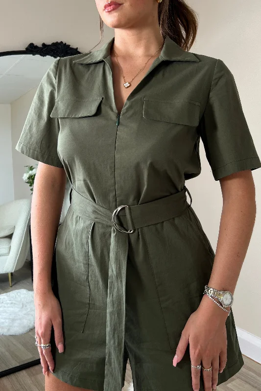 Clementine khaki Utility Style Playsuit