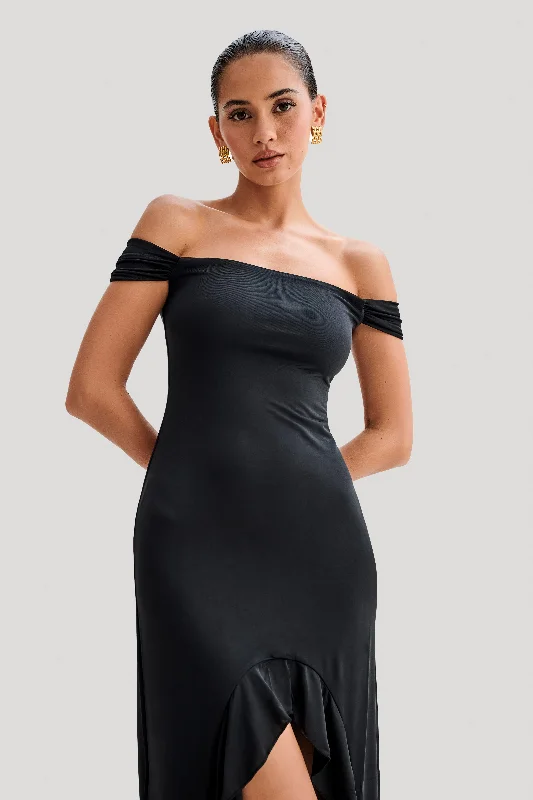 Eisley Slinky Off Shoulder Maxi Dress - Black