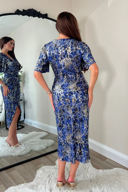 Isla Blue & Gold Midi Dress