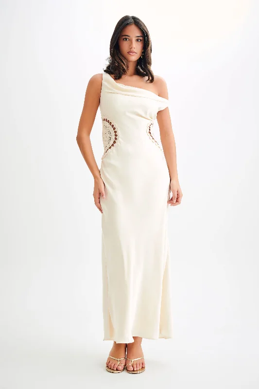 Kristina Satin Maxi Dress With Crochet - Ivory