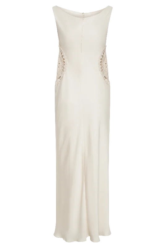 Kristina Satin Maxi Dress With Crochet - Ivory