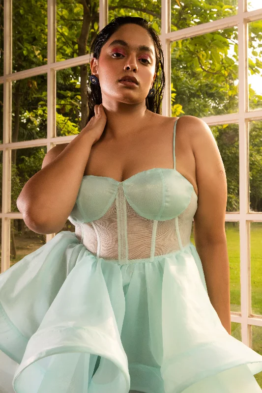 Madeleine Baby Blue Glitter Organza Bustier Dress