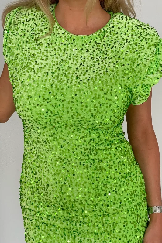 Mesa Lime Sequin Shoulder Pad Mini Dress