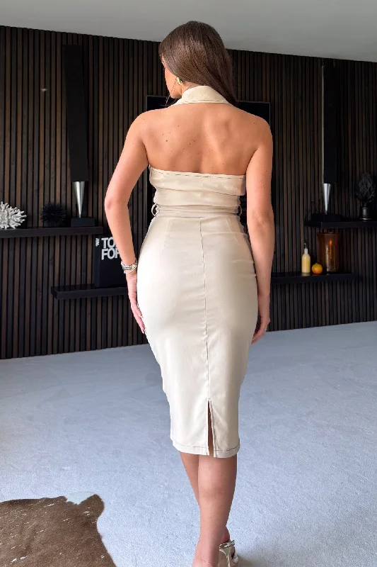 Scarlett Cargo Backless Midi Dress Tan