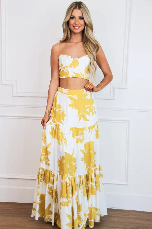 Bimini Floral Two Piece Set: White/Mustard