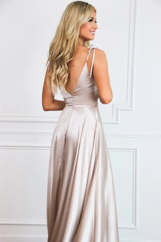 Born to Love You Satin Slit Formal Dress: Champagne