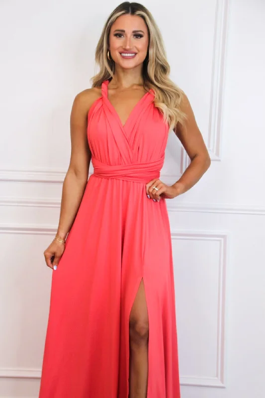 Classic Wrap Maxi Dress: Coral