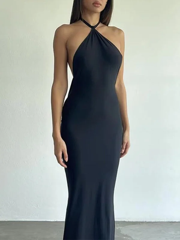 BerryBetty - Halter Neck Black Maxi Dress