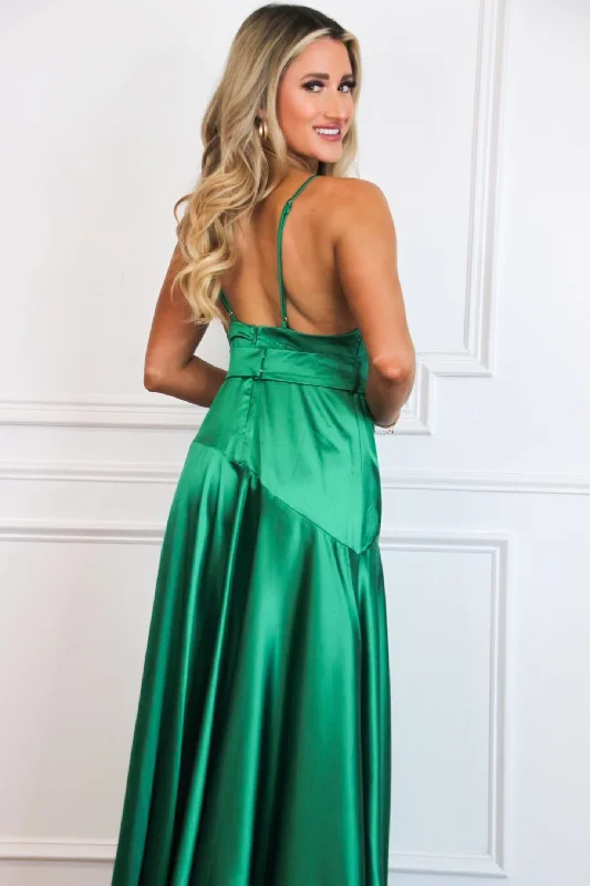 Milani Cowl Neck Satin Maxi Dress: Green