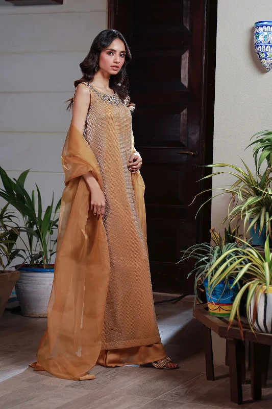 Sparkling Gold Hand-Embroidered Ensemble