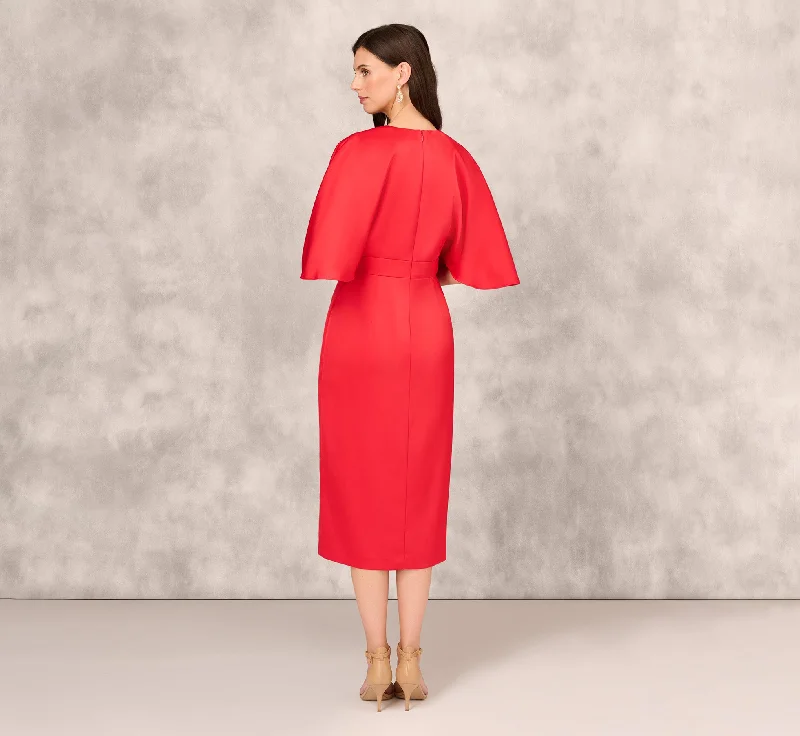 Crepe Back Satin Midi Dress With Flutter Sleeves In Chateau Red