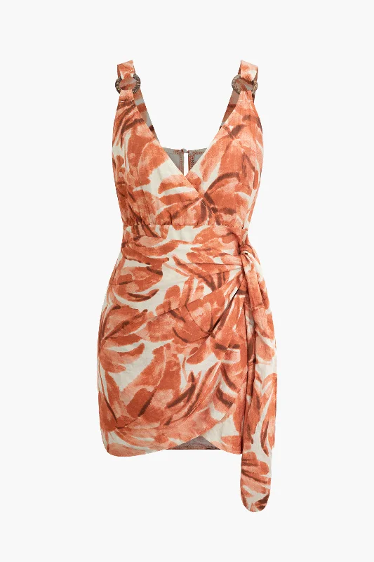 Abstract Print Knot V-Neck Mini Dress